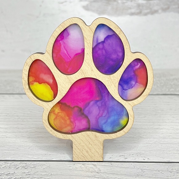 Bone and Bloom Other - Wooden Paw Print Night Light Colorful Bright Plug In‎ Wall Decor Handmade